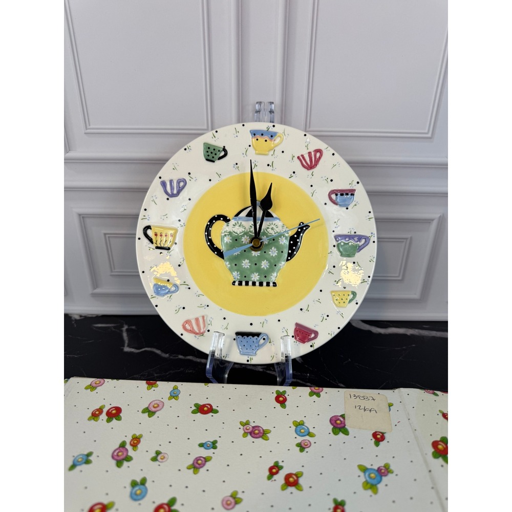VTG NIB 1998 Michel & Co Mary Engelbreit Ceramic Teacup Teapot Analog Wall Clock